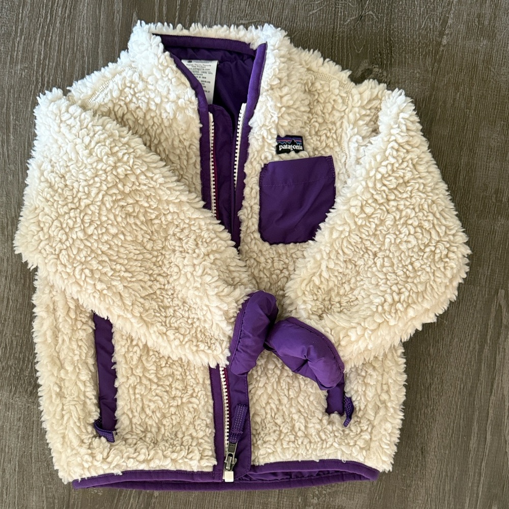 Patagonia Sherpa White and Purple Sherpa Jacket